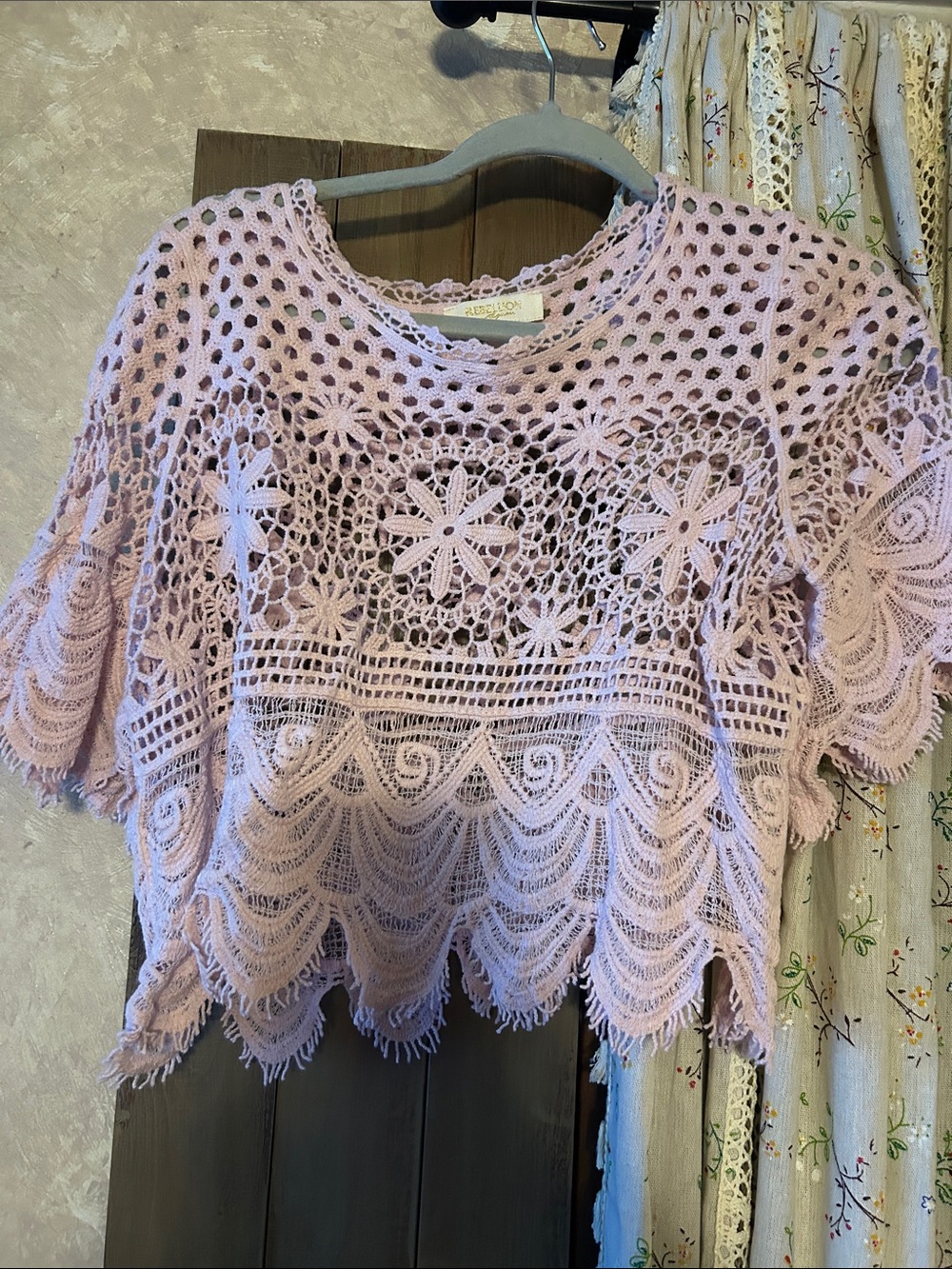 Rebellion Pastel Pink Crochet Lace Short-Sleeve Top